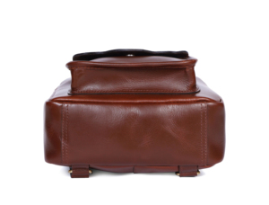 Minimalist Genuine Leather Women's Mini <b>Backpack</b> Brown Round Shape Shoulder Strap Zipper Closure Daily Use Softback - Product Image 5