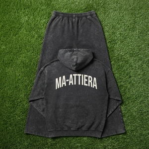 Conjunto de Sudadera con Capucha Oversize Negra Lavada y Pantalones Anchos de Felpa para Mujer, Chándal de Algodón, Venta al por Mayor OEM ODM - Product Image 6