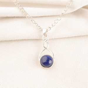 Handmade Lapis Lazuli Round Gemstone 925 Sterling Silver Vintage Engagement Wedding Party Charm <b>Necklace</b> for Women Elegant Gift - Product Image 1
