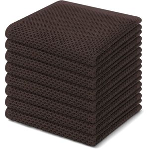 Set di 8 Strofinacci da Cucina Ultra Morbidi in 100% Cotone a Nido d'Ape, Asciugatura Rapida, 30x30 cm, Marrone Scuro - Product Image 1