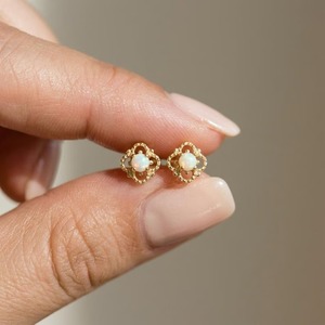 Flower Style Natural Oval Cut <b>Opal</b> Stud <b>Earrings</b> 925 Silver Claw Setting <b>Black</b> Gold Plated 3 Gram Christian Trendy Women's - Product Image 3