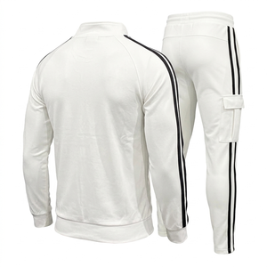 Men's <b>White</b> Tracksuit Full Zip <b>Jacket</b> And Pants Set With Black Stripes Sporty Casual Wear Breathable Polyester Material Spring - Product Image 6
