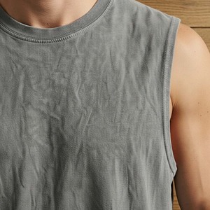Men's 300gsm Heavyweight Muscle Tank Top Vintage Washed Oversized Boxy Sleeveless Tee Blank Heavyweight Vintage Wash Tank Top - Product Image 5