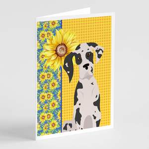 การ์ดอวยพรแบบ Dane sunflowers Harlequin Great Dane การ์ด A7เปล่า8ใบพร้อมซองขนาด5x7 - Product Image 1