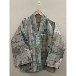 Handmade 100% Cotton Patchwork kantha <b>Kimono</b> <b>Jacket</b> Full Sleeve Shawl Collar Eco-Friendly Women's Wear <b>jacket</b> - Product Image 4