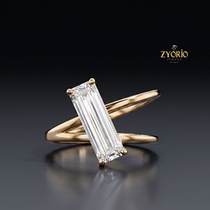 Bague de fiançailles solitaire taille émeraude en or 18 carats, pierre baguette de luxe, bague minimaliste - Product Image 3