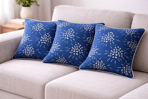 Funda de Cojín de Algodón Puro Sostenible, Tejida, con Estampado Índigo a Mano, Personalizable, Estilo Bohemio, con Cierre de Cremallera, para Exportación - Product Image 3