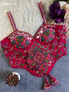 Modern Style Soft Silk with Embroidery & Hand Mirror work & Sleeveless & Fancy <b>Back</b> <b>Corset</b> Style Blouse Indian Supplier - Product Image 2