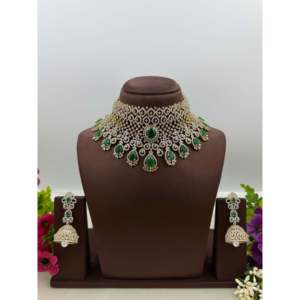 <b>Indian</b> Ethnic Aria American Diamond Gold Plated Choker Necklace for Bridal - Product Image 1