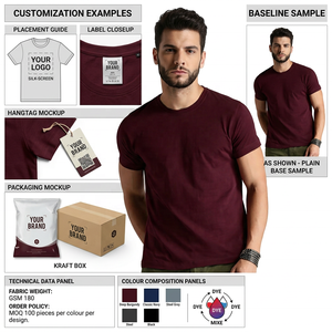T-shirt en coton et polyester pour homme, 180 GSM, jersey, col rond, impression sérigraphique personnalisée, marque privée - Product Image 5