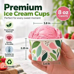 Gobelets à glace en papier à paroi simple EcoRev, biodégradables, en matériaux recyclés, diamètre personnalisé, motif floral, imprimés numériquement, pour aliments - Product Image 4