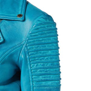 Veste en cuir de vache véritable pour femmes, style motard, coupe ajustée, fermeture éclair, noir, prix d'usine personnalisé, vente en gros - Product Image 5
