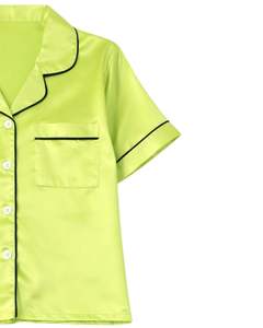 Ensemble de pyjama pour femme en satin vert lime personnalisé, manches courtes, boutonné, style soie, deux pièces, ensemble de vêtements de nuit, shorts de détente - Product Image 3