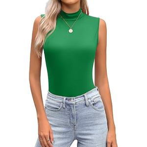 Body de Mujer Blanco sin Mangas con Cuello Alto, Ajustado, Elástico, Elegante, de Spandex/Poliéster con Bordado, Estilo Casual - Product Image 3
