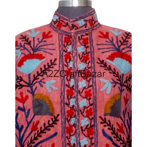 Handmade Suzani Design Winter Spring Bomber Jacket <b>Machine</b> Embroidery Floral <b>Pattern</b> <b>Knitted</b> Cotton Fabric Quick Dry Breathable - Product Image 4