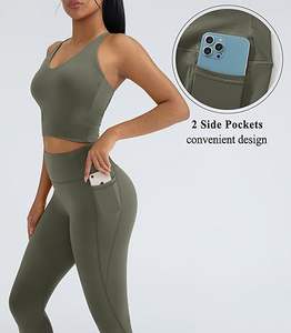 Conjuntos Deportivos de 2 Piezas para Mujer, Tops Deportivos Acolchados, Leggings con Bolsillos, Conjuntos de Gimnasio - Product Image 2