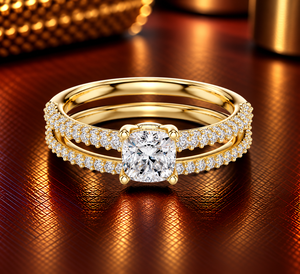 Anillo de Diamante Cultivado en Laboratorio con Corte Cojín, Oro de 14K/18K, Anillo Solitario con Pavé, 1.00Ct DEF VVS, Conjunto de Anillos de Boda con Pavé, Anillo de Compromiso, Venta al por Mayor - Product Image 1