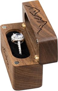 กล่องใส่แหวนหมั้นไม้สำหรับขอแต่งงาน, งานแต่งงาน, กล่องไม้วอลนัทสำหรับแหวนขนาดเล็ก, ขนาดพกพา - Product Image 3