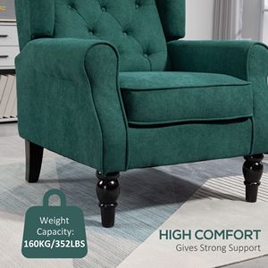 Poltrona con Schienale Alto Verde Scuro, Braccioli Rotondi Trapuntati con Bottoni, Gambe in Legno per Soggiorno - Product Image 6