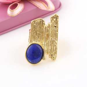 Bague en pierre précieuse Lapis Lazuli naturel, argent sterling 925 plaqué or 14 carats, bague texturée, bijou fait main pour femmes - Product Image 5