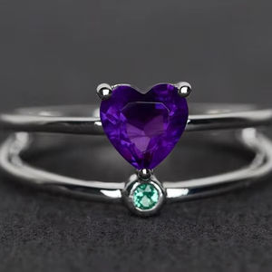 Anillo de Amatista con Doble Banda y Corte Corazón, Anillo de Compromiso de Plata Esterlina con Gema Púrpura, Joyería de Piedra de Nacimiento de Febrero - Product Image 1