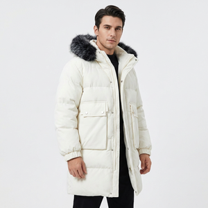 <b>Men's</b> Long <b>Hooded</b> Puffer Jacket With <b>Fur</b> Trim Windproof Thick Winter <b>Coat</b> Casual Loose Fit Zipper Solid Color Polyester Wadding - Product Image 5