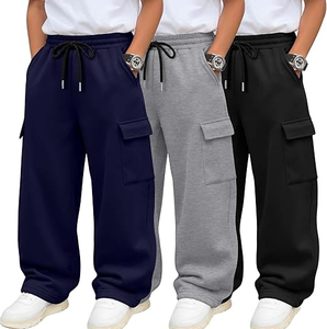 Pantalon de jogging décontracté pour homme, taille élastique avec cordon de serrage, poches cargo, en coton uni, idéal pour l'automne - Product Image 1