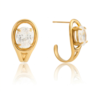Faible MOQ 10 pièces Vente en gros Bijoux de tous les jours Boucles d'oreilles créoles en acier inoxydable doré avec zircon - Product Image 1