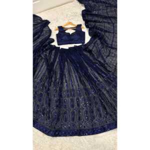 FB Navy Sequins Thread & Dori Work Vestido de noche Party Wear Saree - Product Image 1