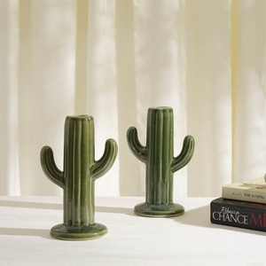 Elegant design green ceramic cactus <b>vase</b> 20cm minimalistic playful saguaro flower <b>vase</b> <b>unique</b> glossy green pottery - Product Image 4