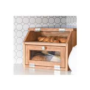 2 Tier Wooden Bread Box with Glass Window Clear Slanted Door <b>Large</b> Capacity Countertop Fresh Loaf Keeper Storage <b>Bin</b> - Product Image 1