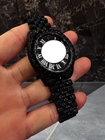 Montre de luxe pour homme en acier inoxydable noir avec moissanite, bracelet de haute qualité en argent plaqué diamant, fermoir pliant, bracelet de mode