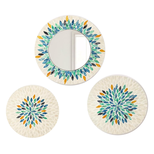 Vietnam Modern <b>MOP</b> Floral Round Mirror Handmade <b>Wall</b> Decor - Product Image 1