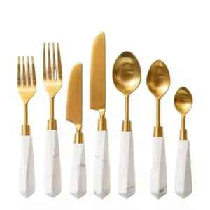 Juego de Cubiertos de Acero Inoxidable Dorado de Lujo con Mango de Mármol, Vajilla Moderna, Tenedor, Cuchara, Cuchillo, Juego de Cubiertos para Mesa - Product Image 6
