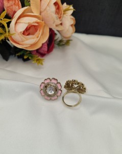 Designer Floral Uncut Kundan Gem Stone <b>Adjustable</b> <b>Ring</b> Antique Gold Plated For Women Festivals Artificial Jewellery Manufacturer - Product Image 2