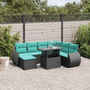 Set Divano da Giardino in Polyrattan Nero a 8 Pezzi con Cuscini - Collezione Arredamento Patio - Product Image 1