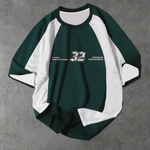 Men's Black <b>White</b> Contrast Short Sleeve T-Shirt Front Letter Print O-Neck Casual Streetwear Breathable Polyester/Cotton Jersey - Product Image 2