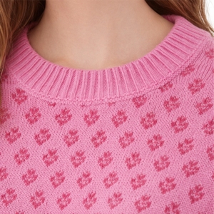 Suéter de punto rosa con estampado para mujer, cuello redondo, suave y cómodo, estilo casual, holgado, manga larga, oversize, cálido y afelpado. - Product Image 4