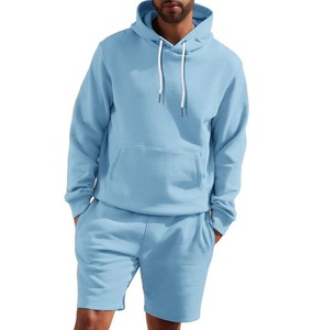New Arrivals Summer Top Trendy Men Hoodie & Short Sets Thick <b>Plain</b> Blank <b>Tracksuit</b> Sweat Suit For Sale Breathable Custom Logo - Product Image 1