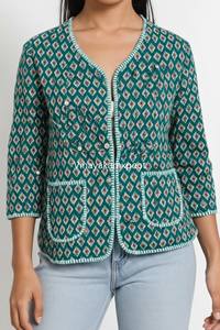 Chaqueta Acolchada de Algodón con Estampado de Bloques Tejida a Mano para Invierno, Estilo Boho, Ligera y Colorida, con Cierre de Botones, para Mujer, Ideal para Regalo - Product Image 3