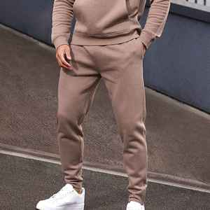 Pantalon de jogging en molleton beige pour homme, taille élastique, poches latérales, décontracté, pour l'automne, mi-lourd, tricoté - Product Image 1