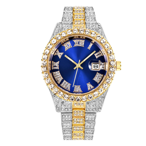Reloj de Lujo con Incrustaciones de Moissanita, Esfera Azul, Números Romanos, Estilo Hip Hop, Aspecto de Diamantes - Product Image 3