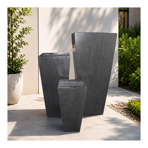 Set of 2 Pieces Fiberglass Modern Durable Eco-Friendly Lightweight Round Garden <b>Pots</b> Planters for Home with Flowers - Product Image 1