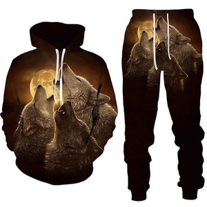 Men's Breathable <b>Wolf</b> Print Tracksuit 2-Piece Hood and Pant Sportswear Personalized Jogger Suit for <b>Winter</b> for Sports Couples - Product Image 3