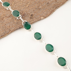 Bracelets chaîne unisexe faits main en laiton Niharika Gems RB-10-16, classiques, avec pierre précieuse Onyx Vert Naturel sertie clos, tendance - Product Image 3