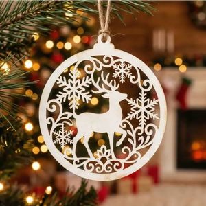 Ornement de Noël en bois à suspendre, décoration irrégulière du Père Noël, décoration de flocon de neige à suspendre à l'arbre - Product Image 5