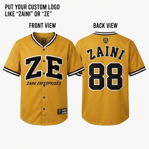 Maillot de baseball court en polyester 180 GSM de qualité supérieure, avec bordure rayée or, noir et blanc, boutons sur le devant, logo personnalisé en sergé, tenue d'équipe - Product Image 1