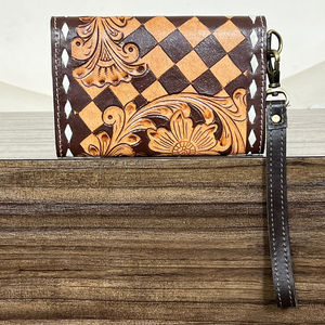Best Selling 2026 Tooled Leather Wallet for Women Checkered Cowgirl <b>Wristlet</b> Wallet Clutch Purse RFID Card Holder Organizer Gift - Product Image 4
