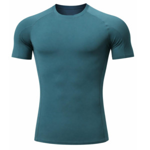 T-shirt de sport pour homme, blanc, manches courtes, séchage rapide, coupe ajustée, col rond, tricoté en polyester, couleur unie, design simple, pour fitness et gym - Product Image 5