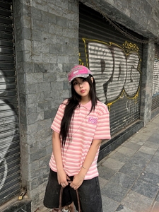 เสื้อโปโลแขนสั้นลายทางสำหรับผู้หญิง เสื้อถักลำลองสำหรับฤดูร้อน คอปกพับได้ ระบายอากาศได้ดี ผ้าฝ้าย 100% - Product Image 4